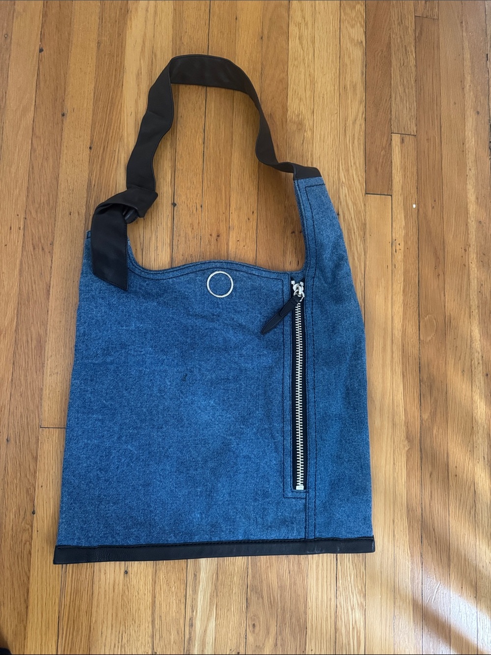 3.1 Phillip Lim blue denim and Black leather shoulder bag.